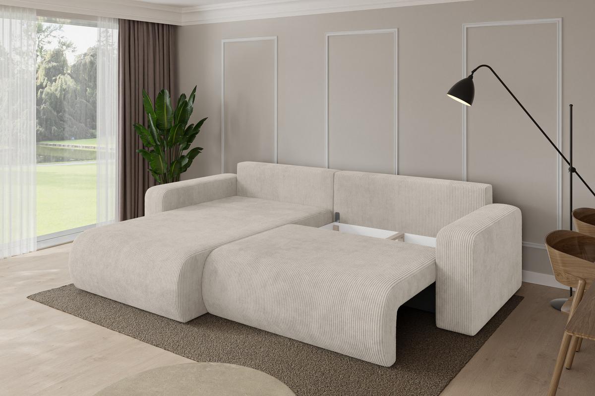 ECKSOFA mit Schlaffunktion Ottomane Links BERY-L 276x193x88 Creme Cord - Ecru/Creme, Holzwerkstoff/Kunststoff (276/193cm) - ALTDECOR