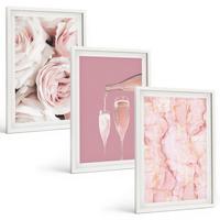 BILDER SET 3er Set - 40x60 cm Weißer Rahmen - Champagnerfarbene Rosen, Marmorhintergrund - Weiß, Kunststoff (40/60cm) - TULUP