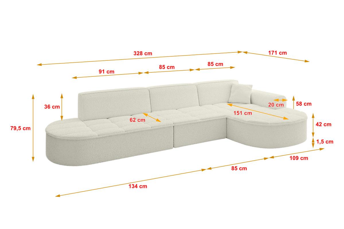 ECKSOFA Ottomane Rechts TARO-L2 - 328x171x79,5 cm Beige - Beige, Holzwerkstoff/Textil (328/171cm) - ALTDECOR