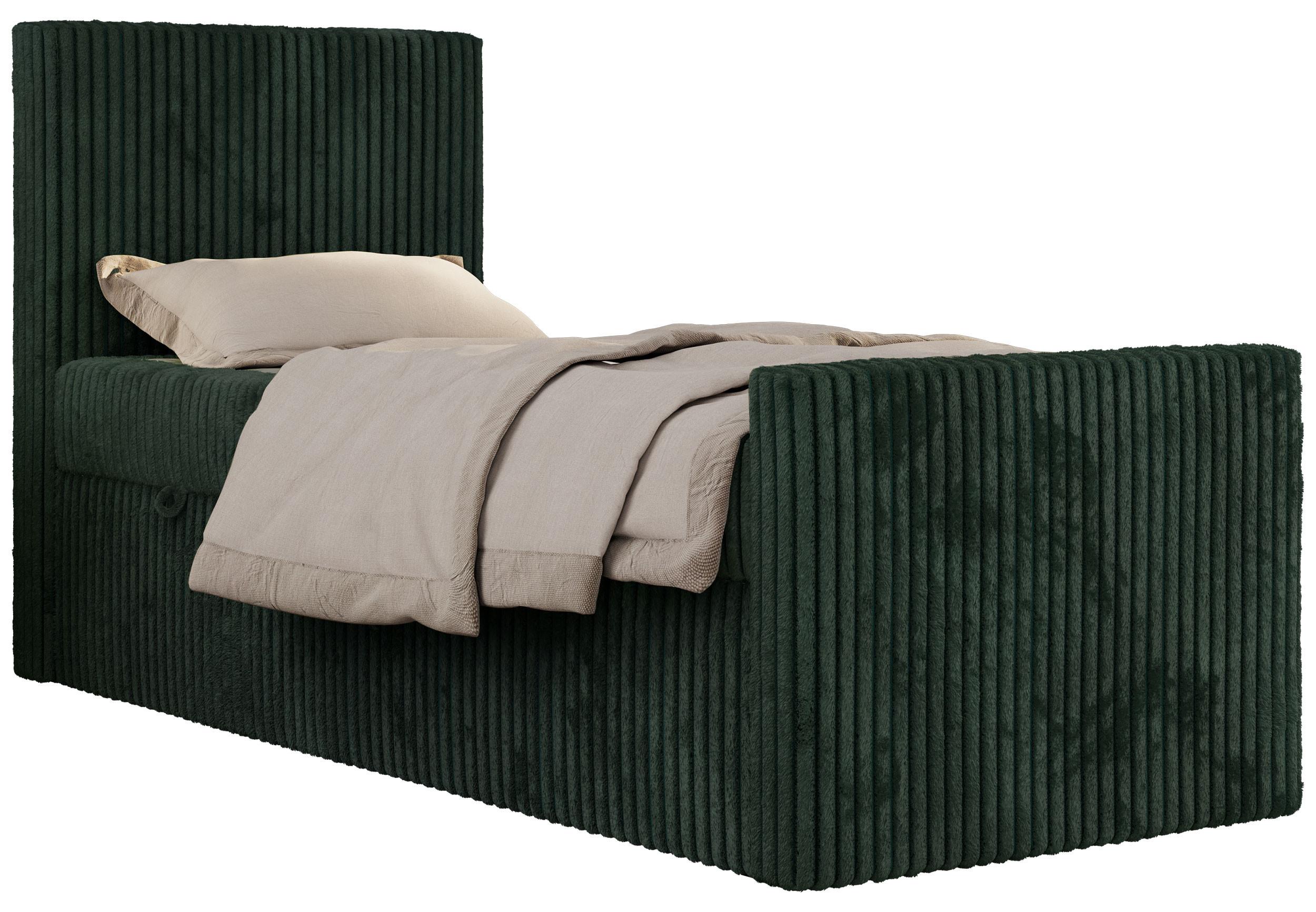 JUGENDBETT TILIO DUO 90/200 - Dunkelgrün Cord - H4 - Links Seite - Dunkelgrün, Textil (90/200cm) - MKS