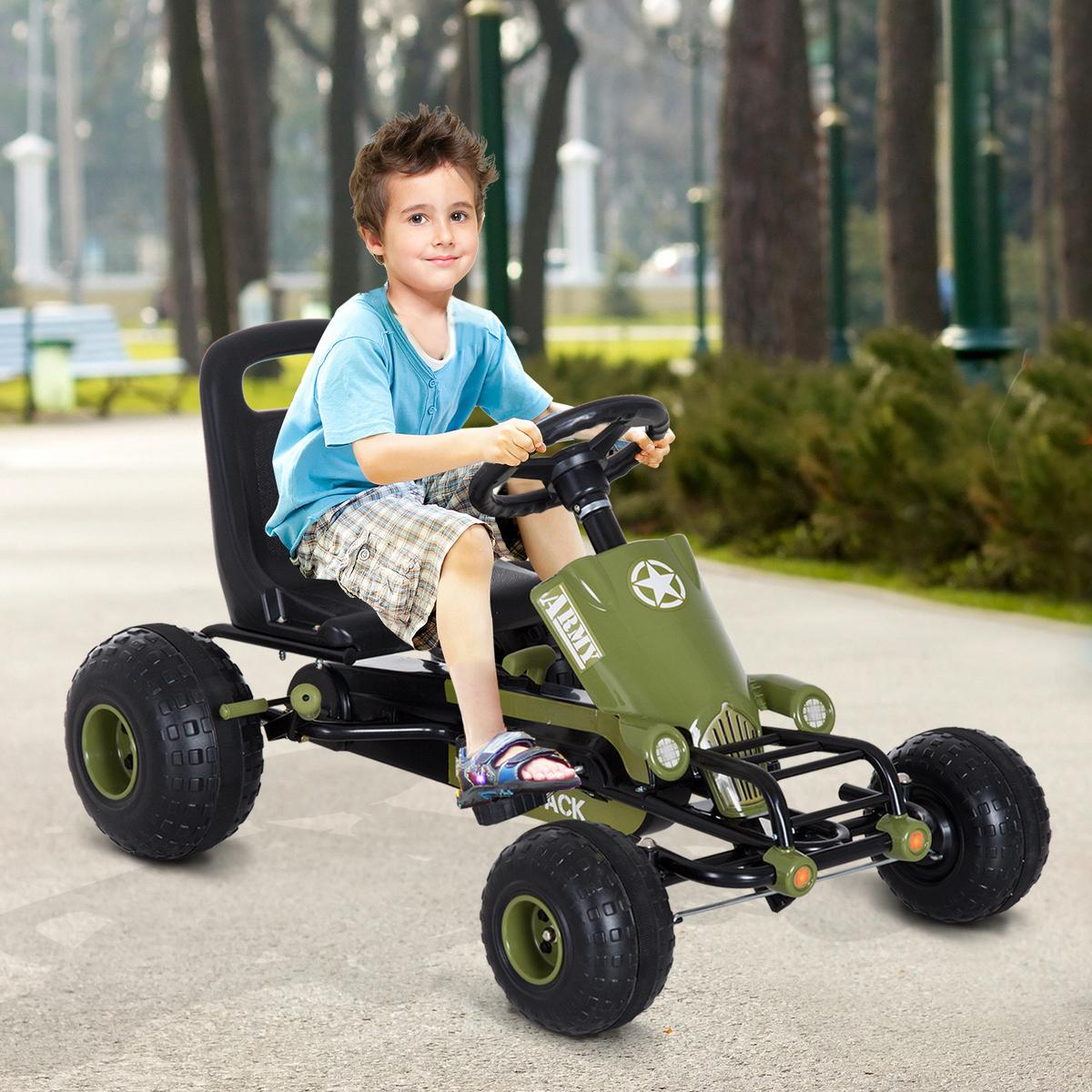 GO Kart Kettcar mit Handbremse Kinder Tretauto Tretfahrzeug ab 3 Jahre Grün - Grün, Metall (99/65/56cm) - HOMCOM