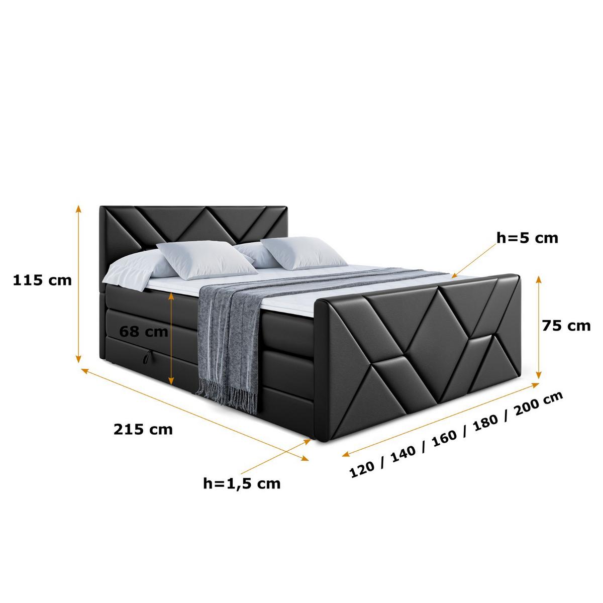 BOXSPRINGBETT BARWA-Z KING - 160x200 - H3/H4 - Schwarz Hochglanz - Schwarz Hochglanz, Holzwerkstoff (160/200cm) - ALTDECOR