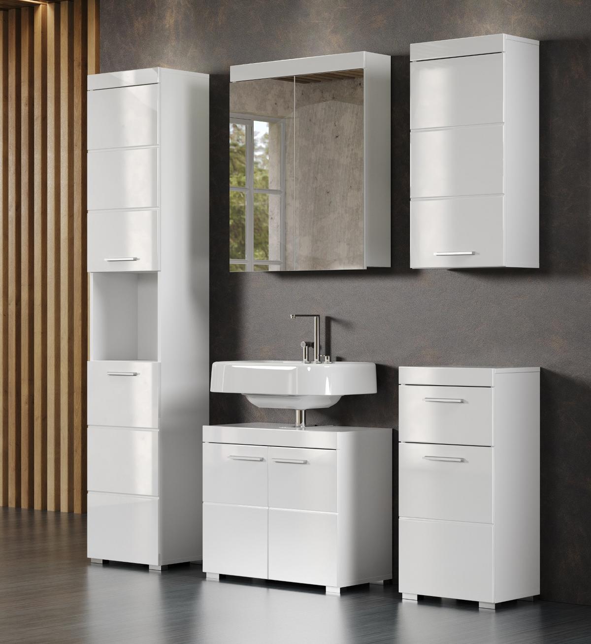BADMÖBEL-SET weiß Hochglanz 5-teilig 163 x 190 cm, Badkombination in modernem Design - Weiß, Glas/Holzwerkstoff (163/190/34cm) - Top.Furn
