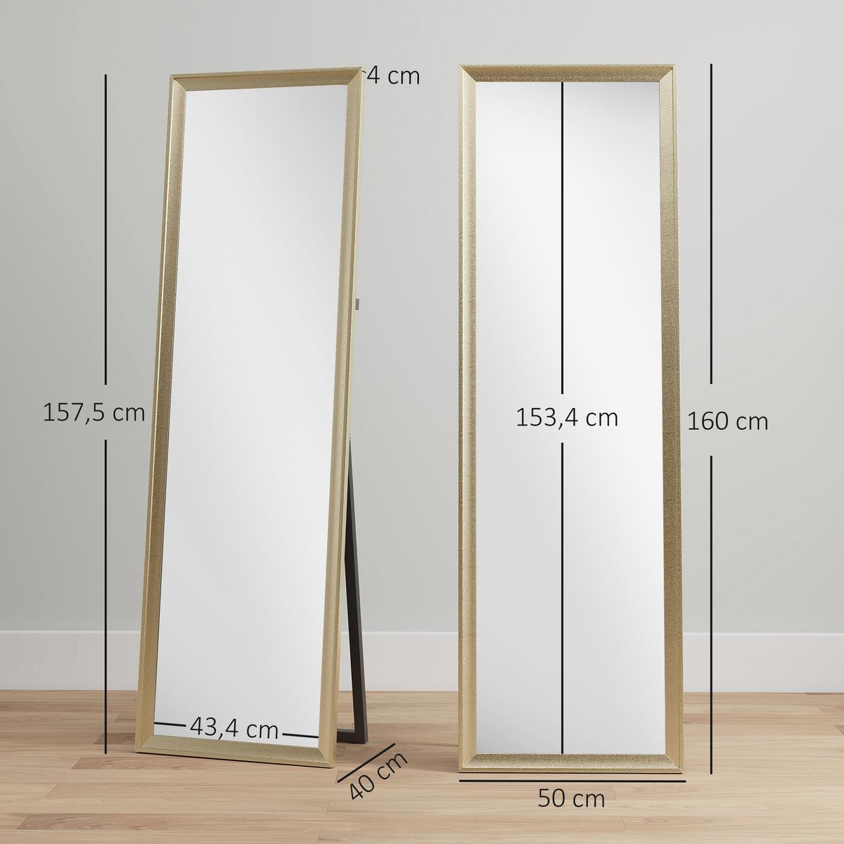 GANZKÖRPERSPIEGEL 160 x 50 cm Rechteckig Standspiegel mit Metalloptik Gold - Goldfarben, Kunststoff (50/160/4cm) - HOMCOM