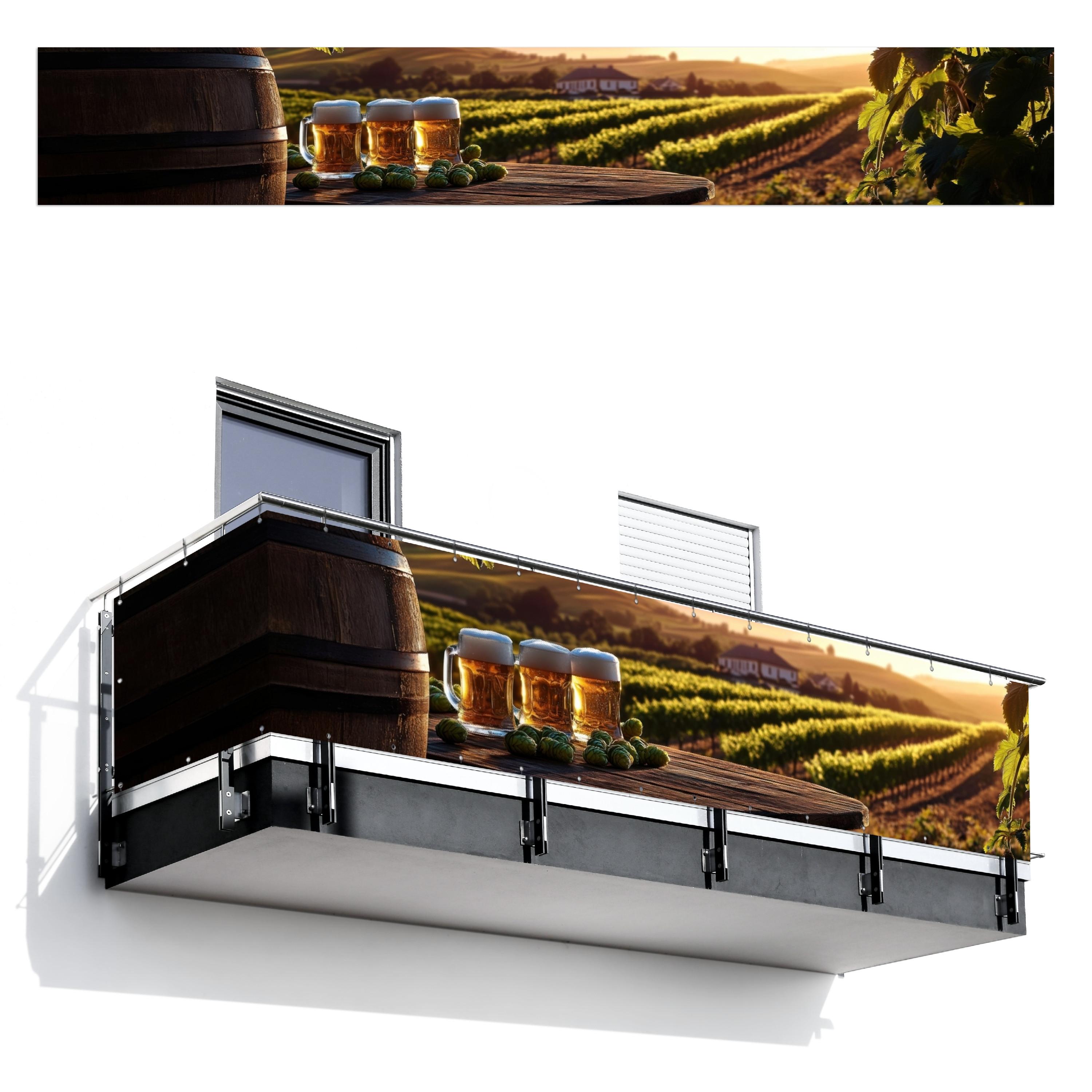 BALKON-SICHTSCHUTZ Bier - Hopfen - Landschaft Balkon Deko 500x75 cm - Grün, Kunststoff (500/75cm) - MuchoWow