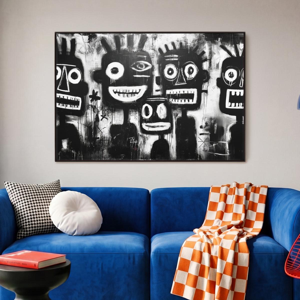 LEINWAND Bilder mit Rahmen - Malerei - Figuren - Schwarz - Abstrakt - 90x60 - Schwarz, Textil (90/60cm) - MuchoWow