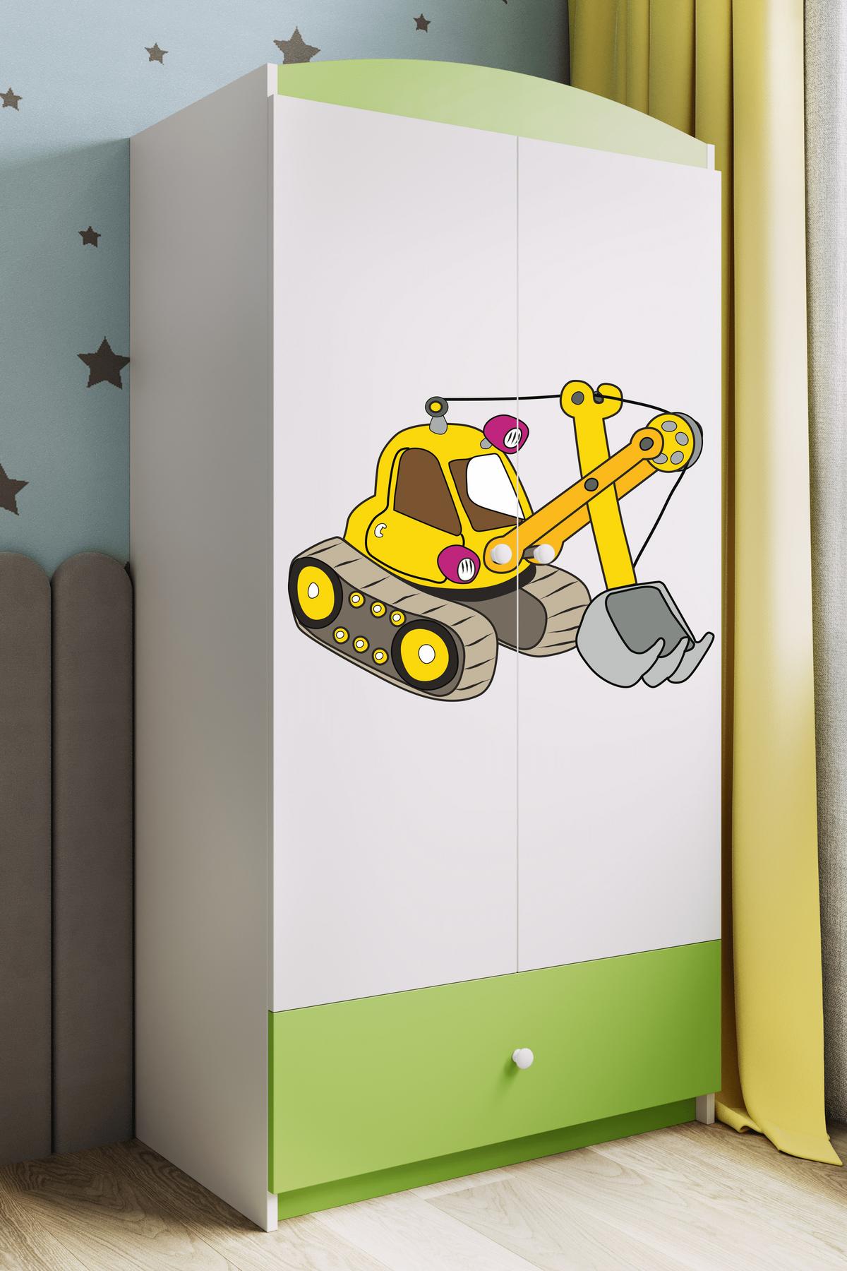 KINDERKLEIDERSCHRANK Excavator - Grün, Holzwerkstoff (90/175/52cm) - RAUMHIRSCH FURNITURE