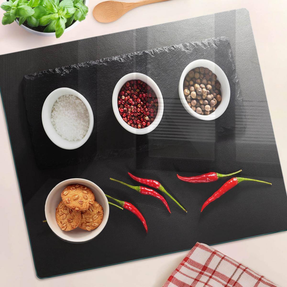 GLASPLATTE 60x52 cm Gewürze und Chili - Rot, Glas (60/0.4/52cm) - TULUP