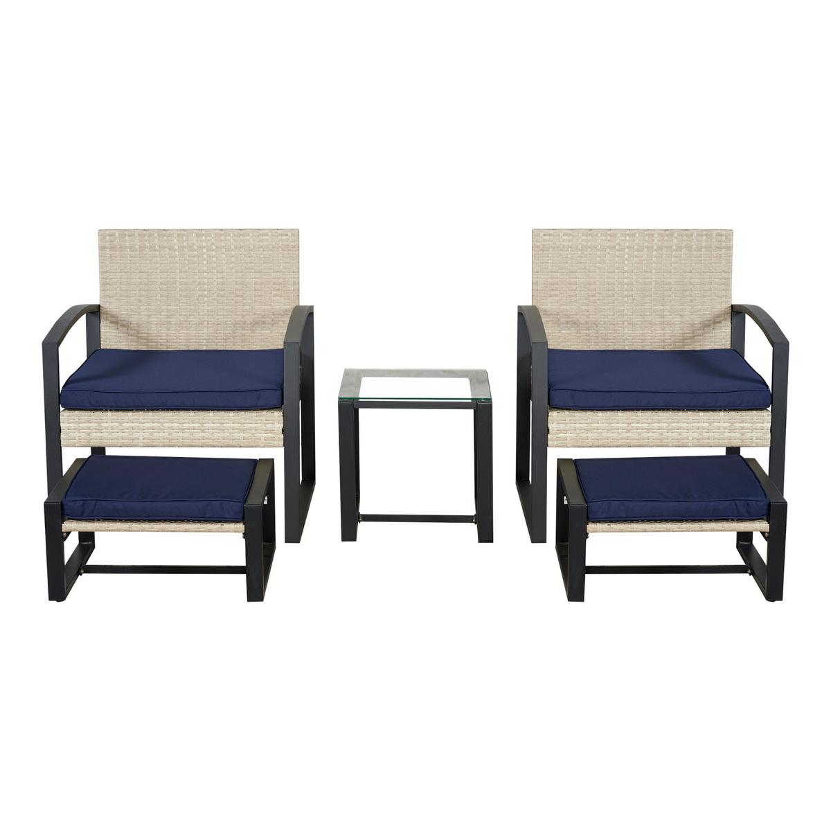 LOUNGE-SET 5 TLG. Calvello - Beige/Dunkelblau, Kunststoff/Metall - casa.pro