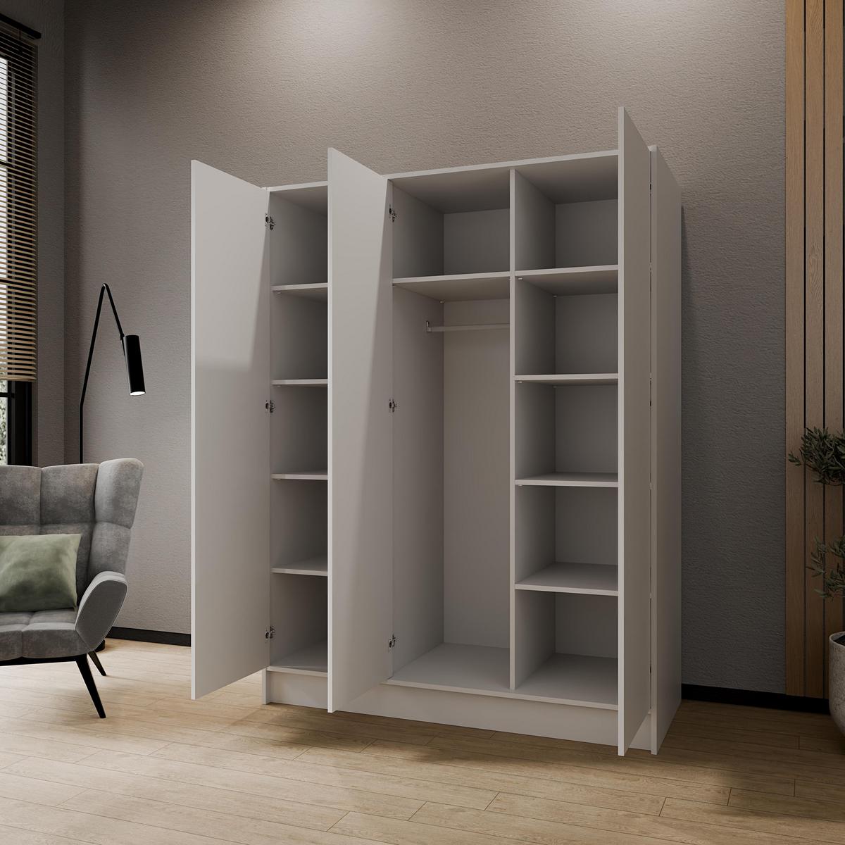 DREHTÜRENSCHRANK VELAR 150/200/51 cm Modern Kleiderschrank 3-türig Weiß - Weiß, Holzwerkstoff (150/200/51cm) - MASSENO
