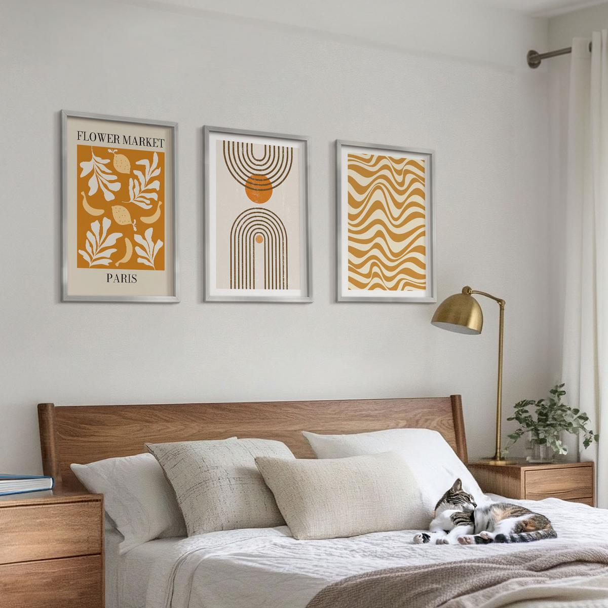 BILDER SET 3er Set - 40x60 cm Silberner Rahmen - Poster mit geometrischen Pflanzenmustern - Silberfarben, Kunststoff (40/60cm) - TULUP