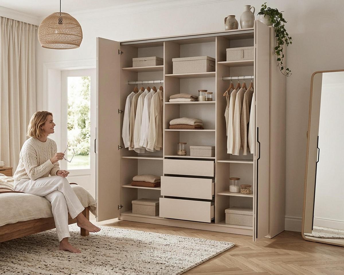 FALTTÜRENSCHRANK Omodeo 200 cm breit in Kaschmir – mit WingLine-Falttüren - Beige, Holzwerkstoff (200/240/58cm) - AX Living