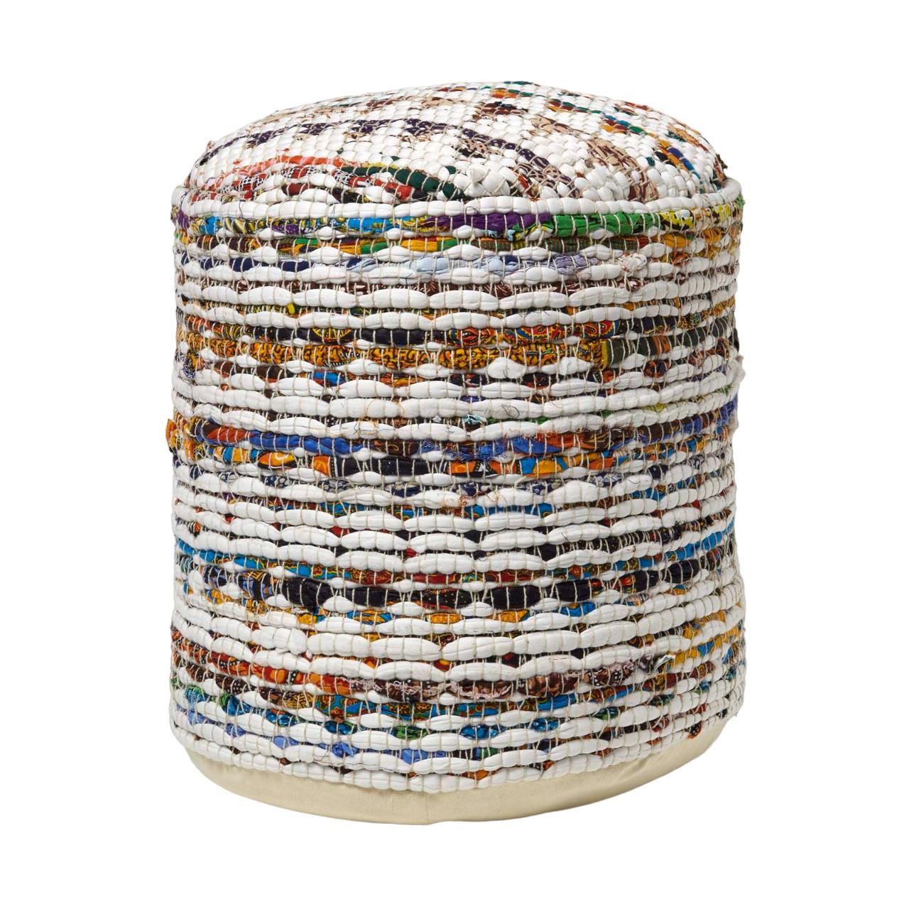 SITZPOUF rund, creme-bunt gemustert 40/40/45 cm - Multicolor, Textil (45/40/45cm) - Homescapes