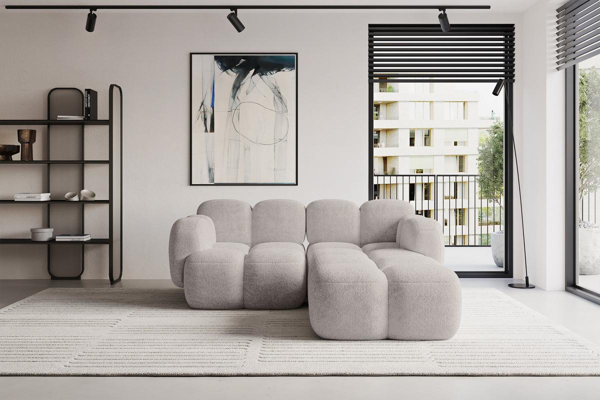 ECKSOFA modulares Sofa Rechts Miko-L1 214x205x75 Hellgrau Velours - Hellgrau/Schwarz, Holzwerkstoff/Kunststoff (214/205cm) - ALTDECOR