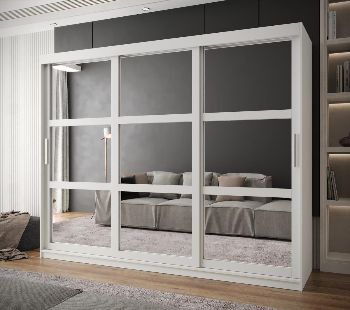 SCHWEBETÜRENSCHRANK 200/250/62 3-türig - Silberfarben/Weiß, Holz/Kunststoff (250/200/62cm) - MÖBEL KRYSPOL