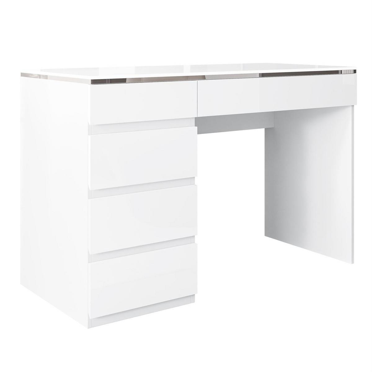 SCHREIBTISCH AURORA SILVER mit Schubladen - Weiß Hochglanz, Holzwerkstoff (55/120/78.5cm) - Lookway