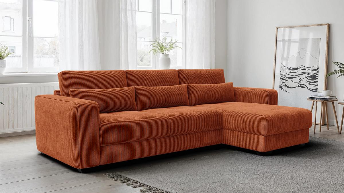 ECKSOFA OLI 4-Sitzer rechts, orange - Orange, Holz/Textil (295/172cm) - Wozimo