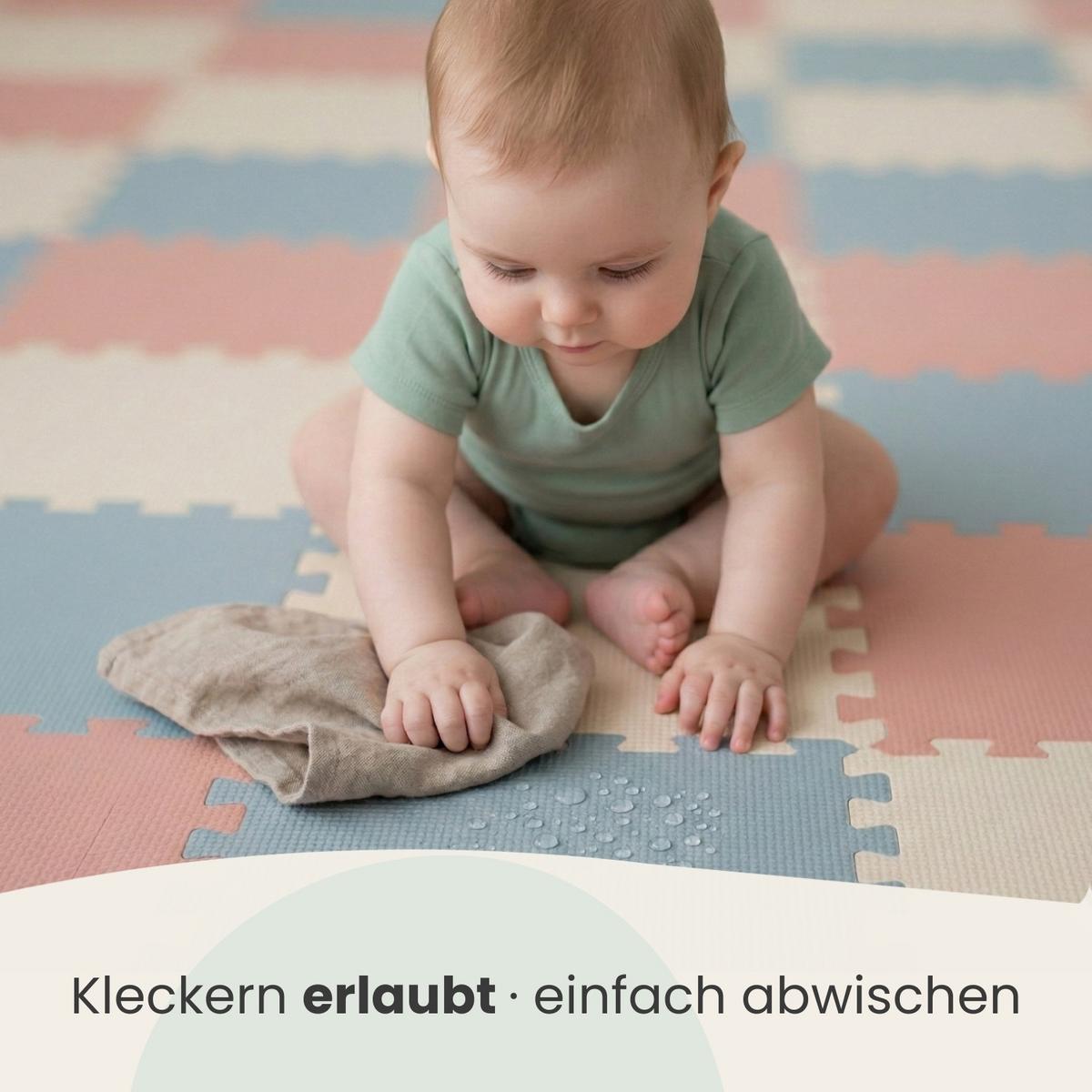 SPIELMATTE mit Rand - 270/90/1 cm Puzzlematte Rosa Blau Beige - Rosa, Kunststoff (30/30cm) - Littletom