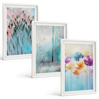 BILDER SET 3er Set - 40x60 cm Weißer Rahmen - Hintergrundmuster mit Pastellblumen - Weiß, Kunststoff (40/60cm) - TULUP