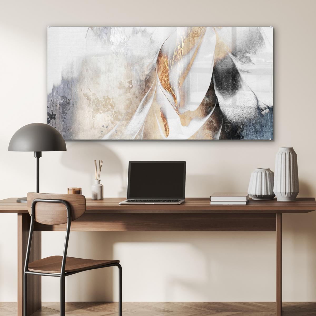 ACRYLGLASBILD Luxus - Abstrakt - Gold - Weiß 120x60 cm - Goldfarben, Glas (120/60cm) - MuchoWow