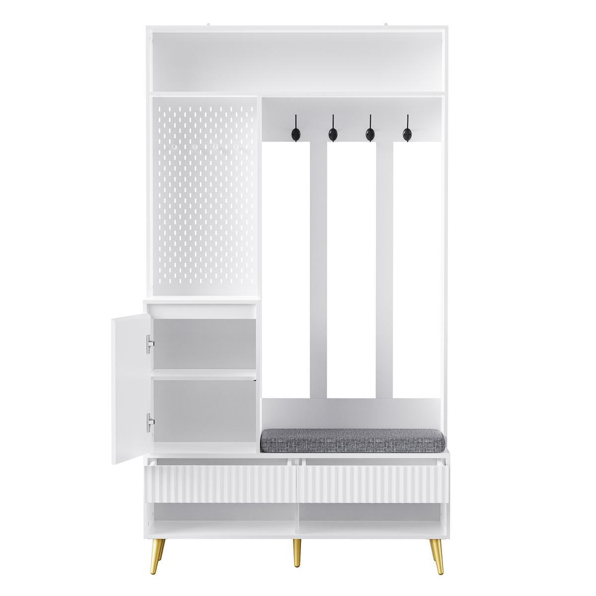 GARDEROBEN-SET 100 cm in Weiß 6-in-1 Flurgarderobe - Weiß, Holzwerkstoff (100/180/35cm) - Urban Meuble
