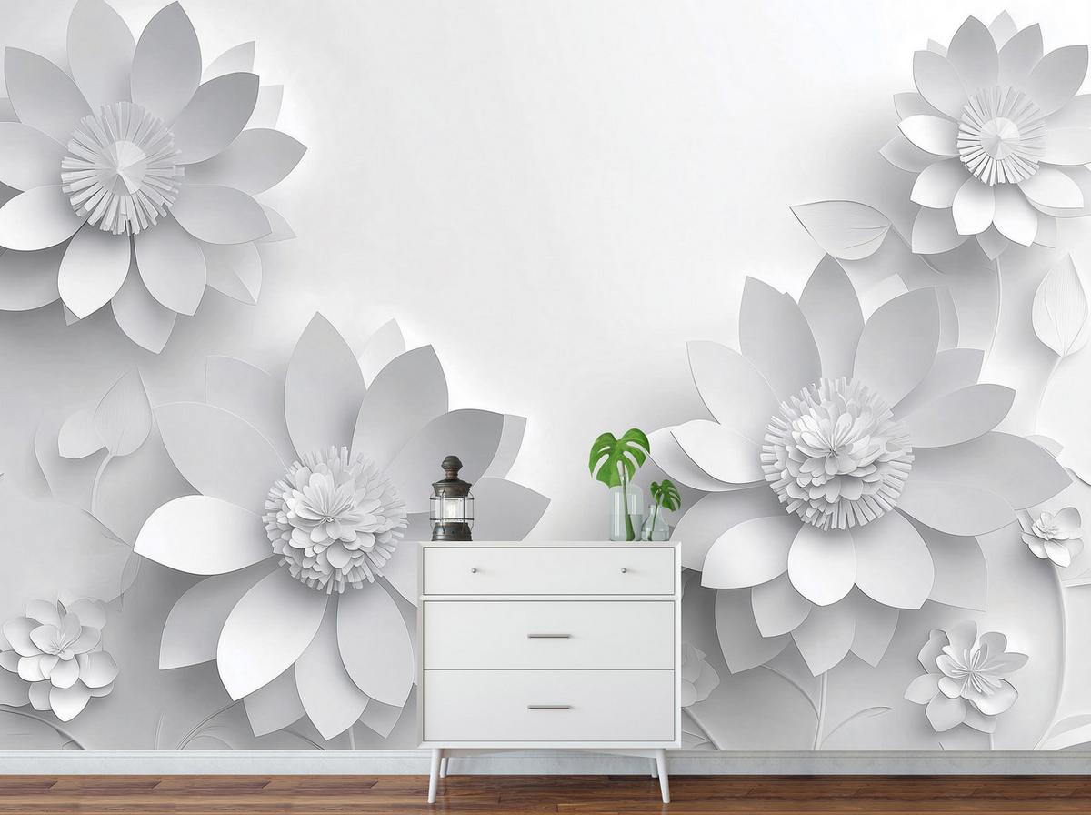 FOTOTAPETE 3D Effekt Blumen Grau Wohnzimmer Vlies Tapete 150x105 - Multicolor, Papier (150/105cm) - Wallarena