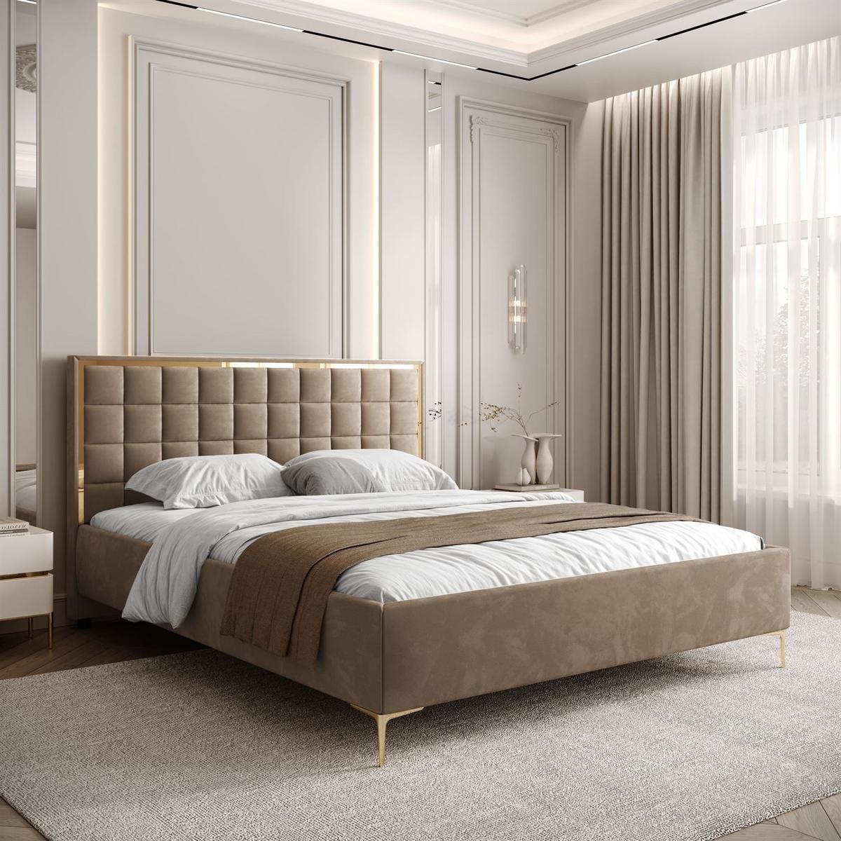 POLSTERBETT ISADORA GOLD mit Bettkasten 160x200 cm Royal Velvet 176 - Beige, Textil - Lookway