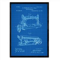 POSTER Nähmaschine Patent A3 Rahmenlos - Blau, Papier (29.7/5/42cm) - Nacnic
