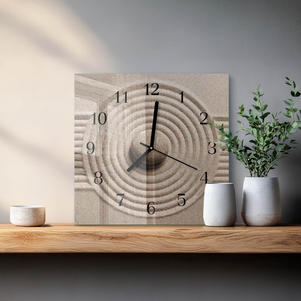 WANDUHR aus Glas 30x30 cm - Stein - Braun, Glas (30/30/0.4cm) - TULUP