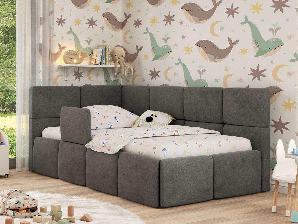 POLSTERBETT ARVO ALTA 90/200 - Dunkelgrau Velvet - Ohne Matratze - Links - Grau, Textil (90/200cm) - MKS