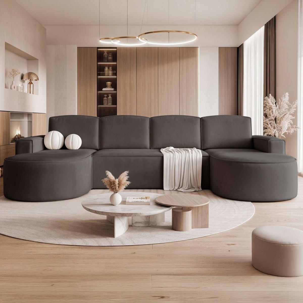 WOHNLANDSCHAFT U-Form mit Schlaffunktion, Schwarz - Schwarz, Textil (316/88/157cm) - Idohome