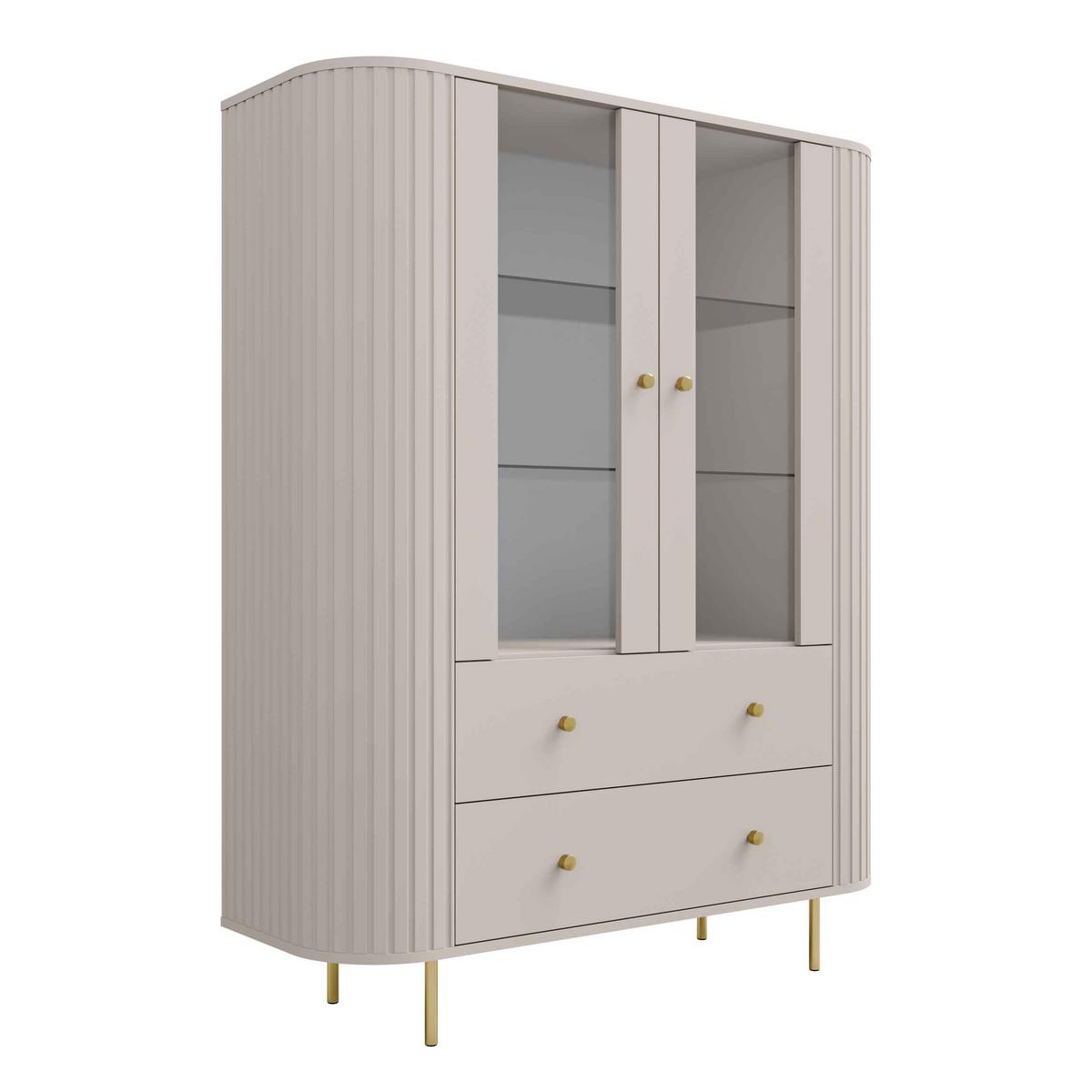 VITRINE BOLLA 155 / 123 cm in Beige - Beige, Holzwerkstoff (123/155/42.3cm) - MASSENO