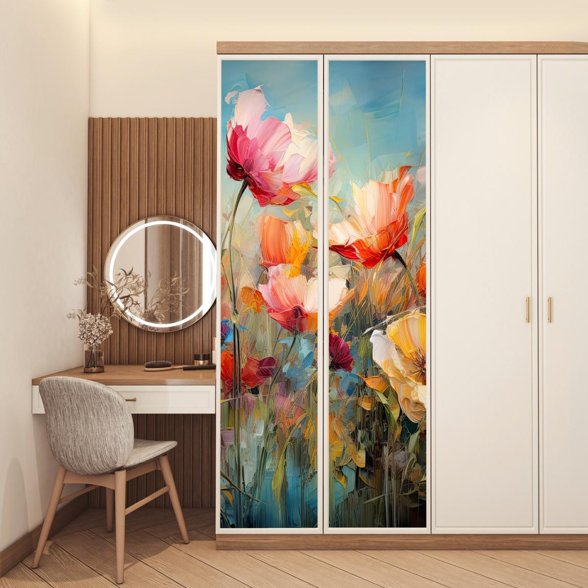 TÜRAUFKLEBER Selbstklebend - Blumen - Aquarell - Kunst - Botanisch - Natur 95x235 cm - Türtapete - Orange, Kunststoff (95/235cm) - MuchoWow