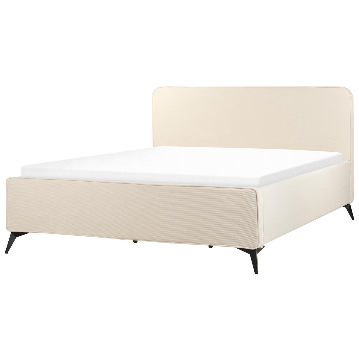 BETT mit Lattenrost 180/200 cm Hellbeige Valognes - Beige/Schwarz, Textil (180/200cm) - Beliani