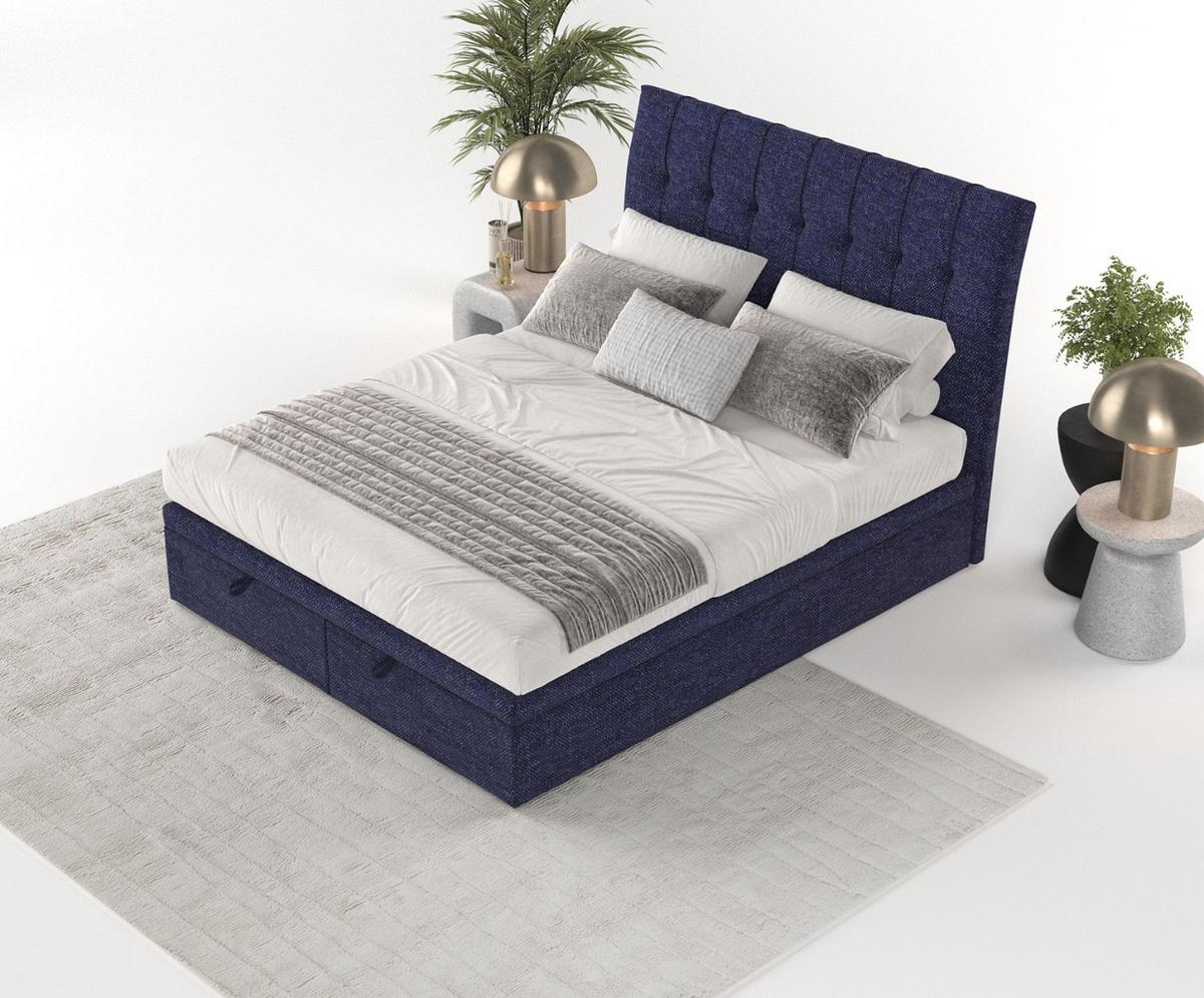 POLSTERBETT Kelsea mit Stauraum 120/200 cm Marineblau im Alta Stoff - Schwarz/Dunkelblau, Holz/Holzwerkstoff (120/200cm) - AltaBeds