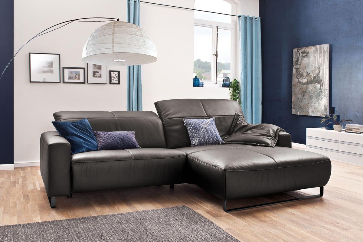 ECKSOFA YORK Anthrazit Leder - Anthrazit/Schwarz, Leder (284/180cm) - KAWOLA