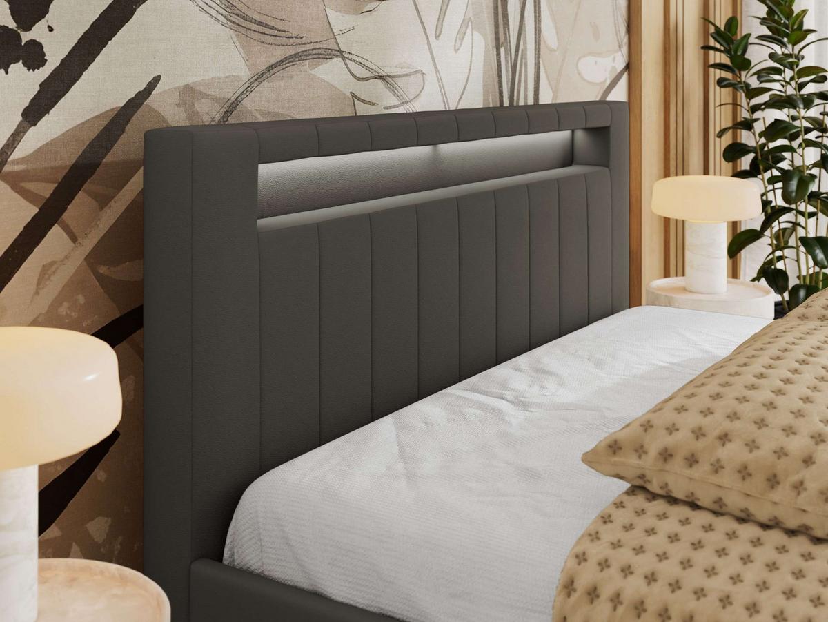 POLSTERBETT GOLD 5 CLASSIC 160/200 - Grau Kunstleder - Multipocket-Matratze - Grau, Textil (160/200cm) - MKS