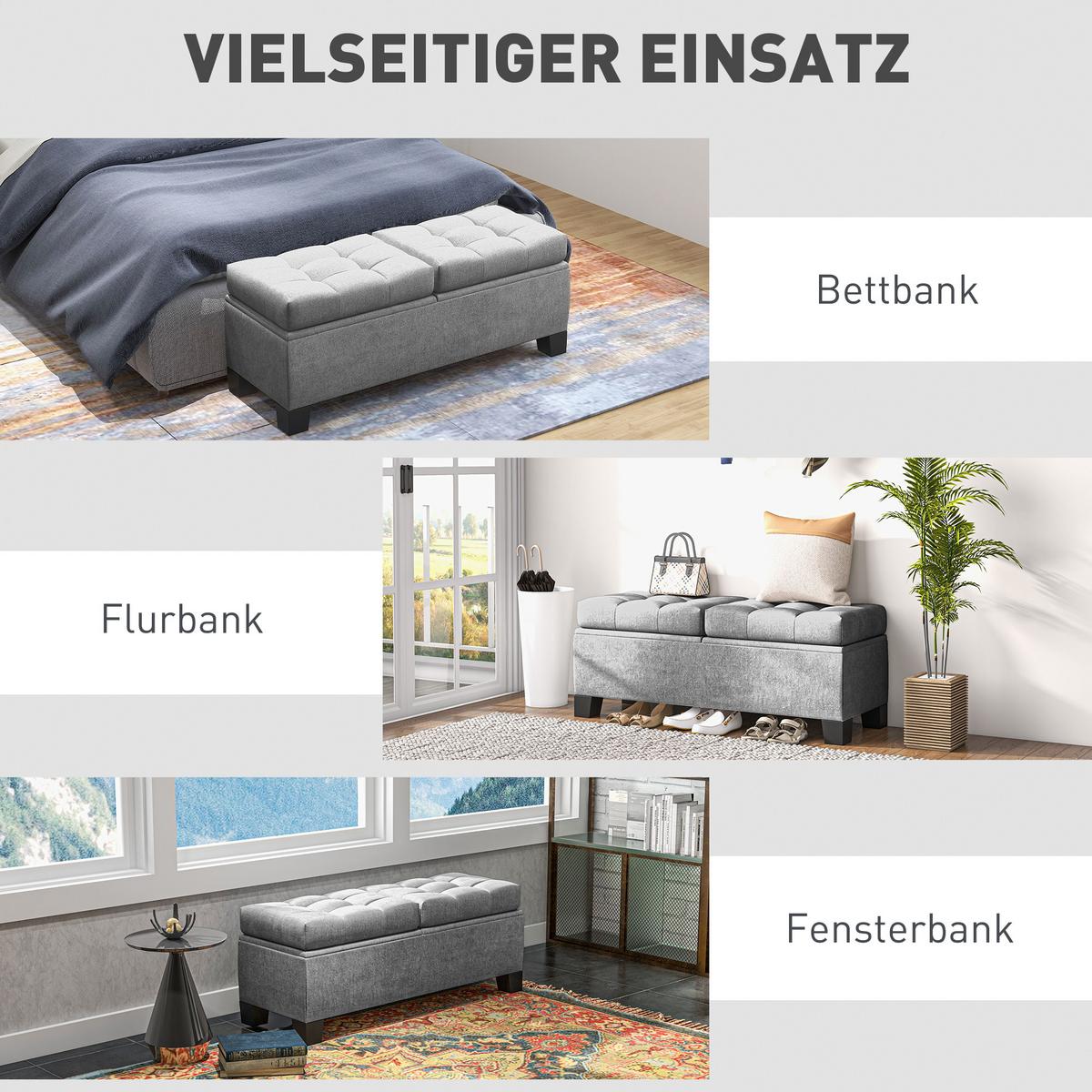TRUHENBANK mit Leinenoptik - Schwarz/Grau, Holzwerkstoff/Textil (41/47/116cm) - HOMCOM