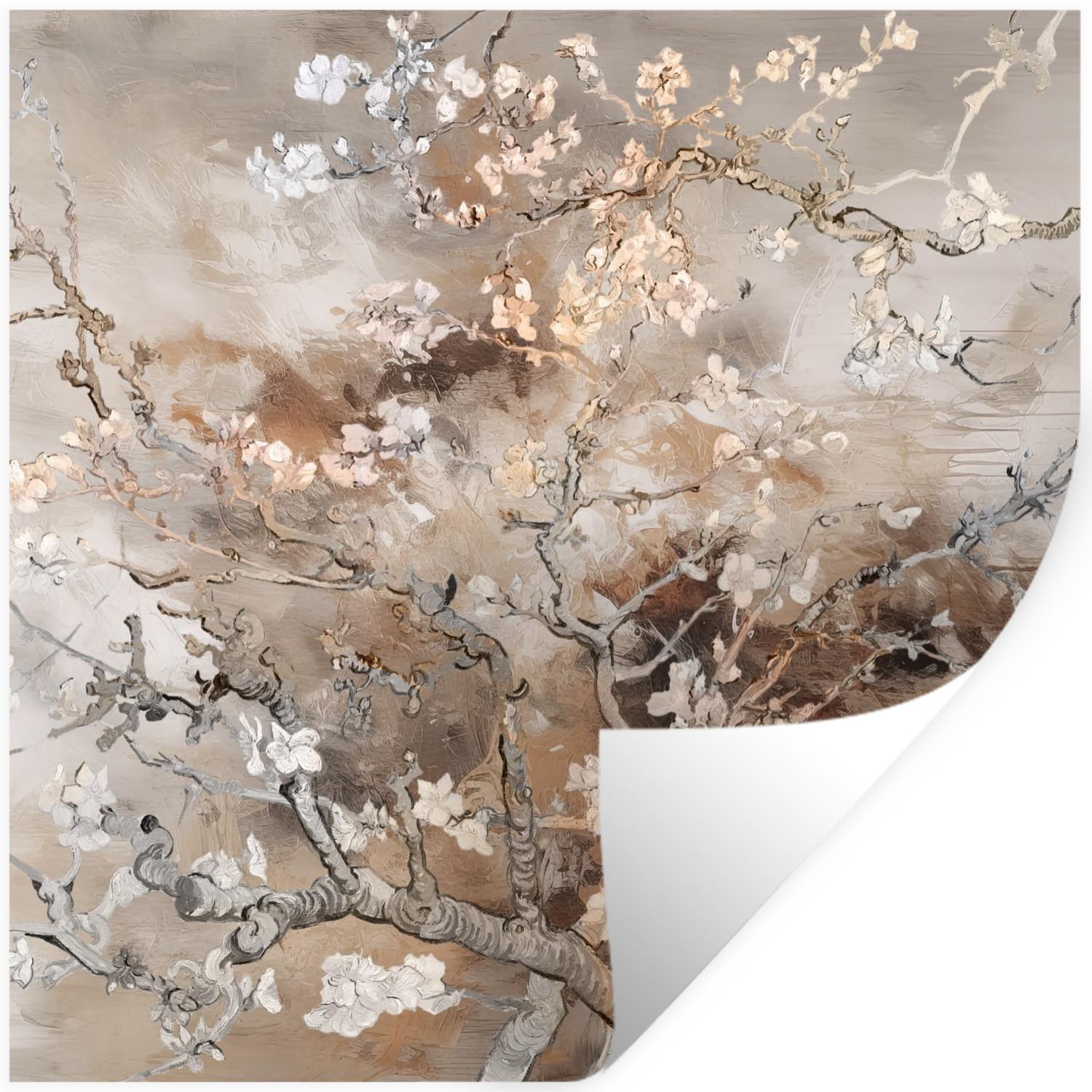 WANDTATTOO Mandelblüte - Kunst - Van Gogh - Beige - Abstrakt Wanddeko 50x50 cm - Braun, Kunststoff (50/50cm) - MuchoWow