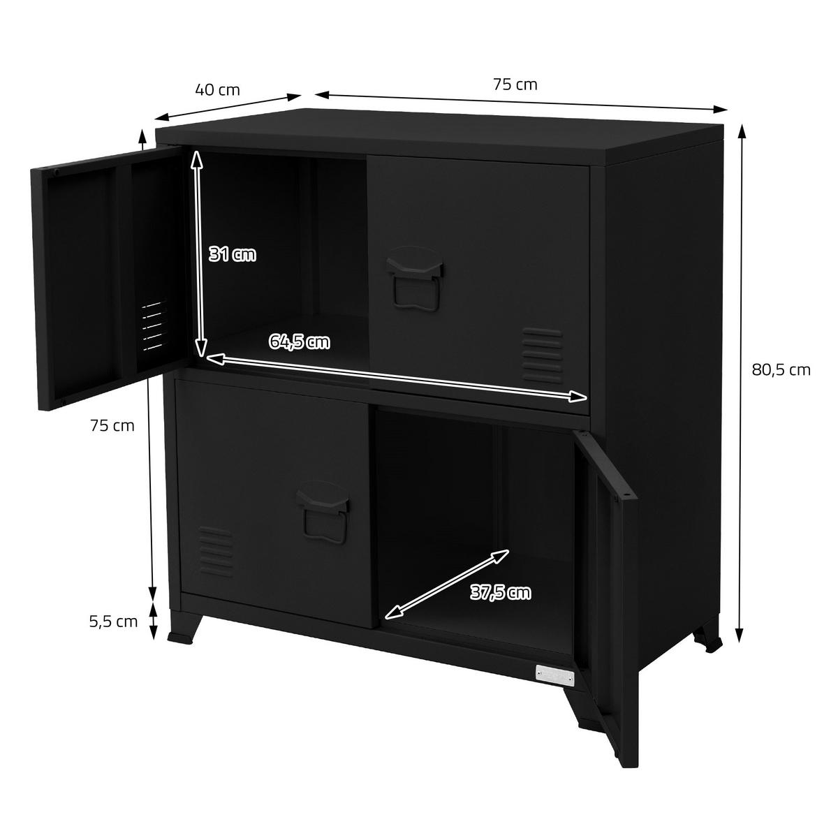 AKTENSCHRANK 75x40x80,5 cm Schwarz aus Stahl - Schwarz, Metall (40/80.5/75cm) - ML-DESIGN