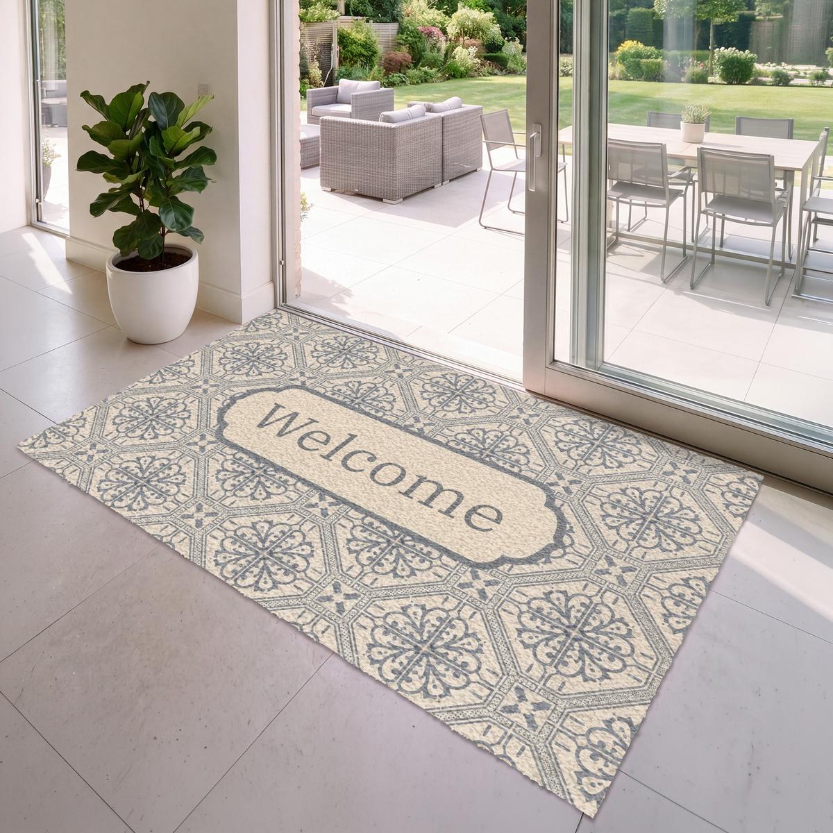 FUSSMATTE Willkommen - Klassisch - Grau Flurteppich 180x120 cm - Beige, Kunststoff (180/0.4cm) - MuchoWow