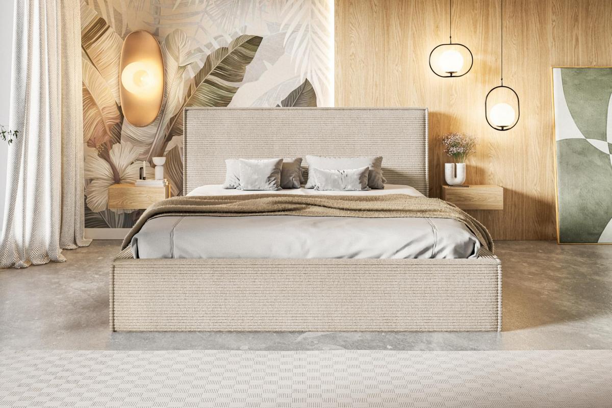 BETT 160x200 - Polsterbett mit Bettkasten und Metallrahmen - Modern Betten - Hochwertiger Poso-Stoff - Kollektion Milano - Beige - Beige, Holz/Textil (160/200cm) - Alpi-Möbel