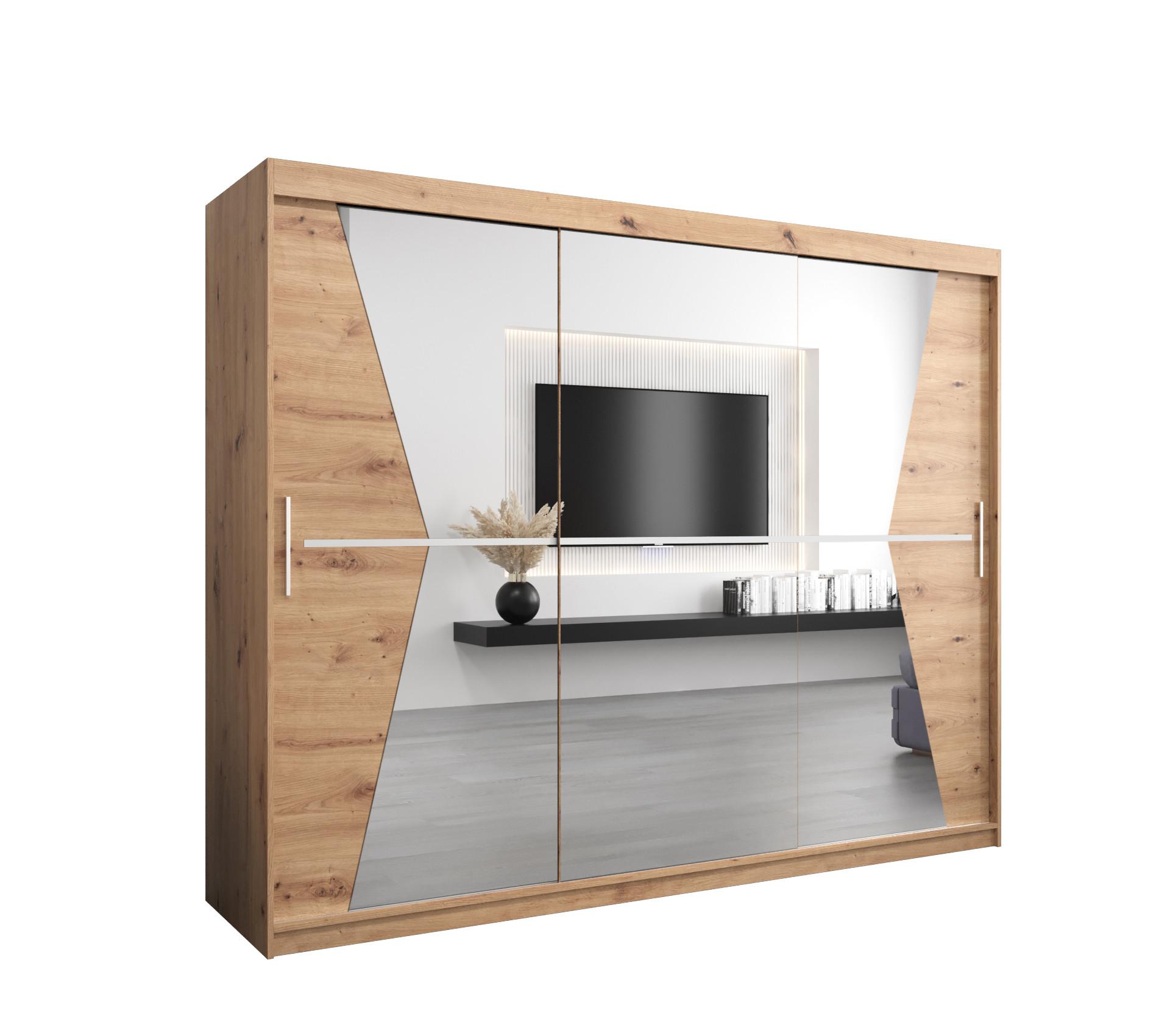 SCHWEBETÜRENSCHRANK 200/250/62 3-türig - Silberfarben/Eiche Artisan, Holz/Kunststoff (250/200/62cm) - MÖBEL KRYSPOL