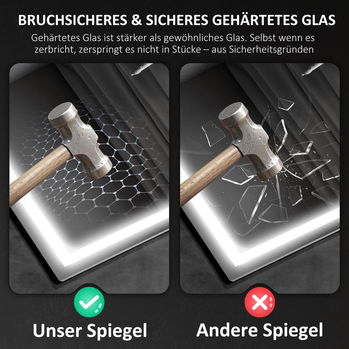 BADSPIEGEL Gehärtetes Glas Silber - Silberfarben, Glas (60/3.5/80cm) - HOMCOM