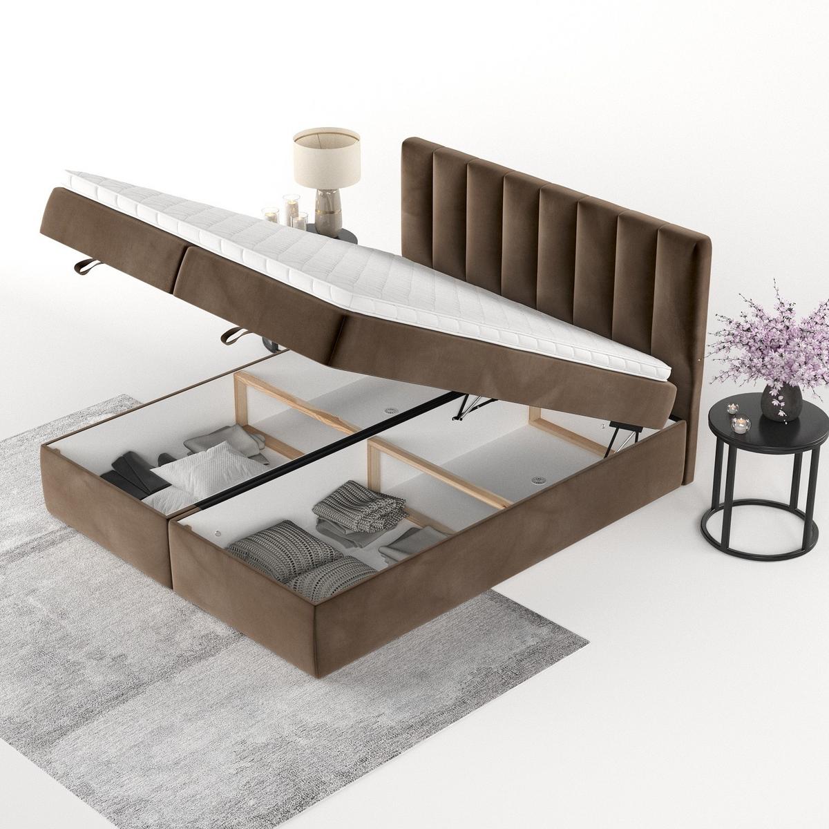 BOXBETT Lusso 160/200 cm Braun im Kronos Stoff - Schwarz/Braun, Holz/Holzwerkstoff (160/200cm) - AltaBeds
