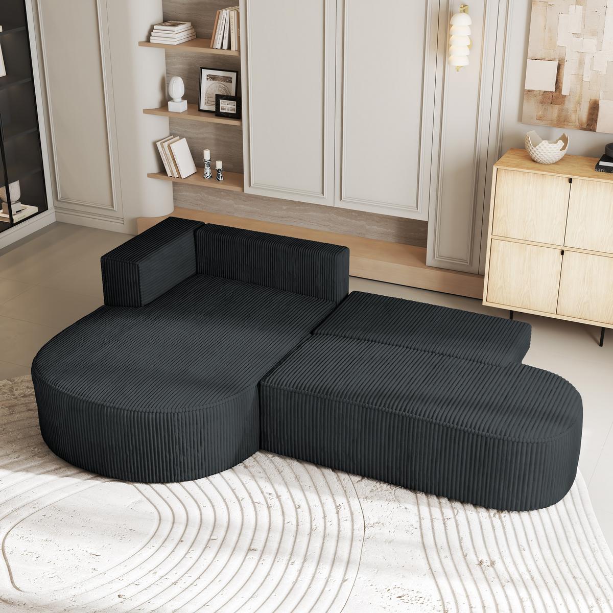 ECKSOFA CORTIO P L-S Graphitfarben Kordstoff mit Schlaffunktion - Graphitfarben, Holz (265/174cm) - MASSENO