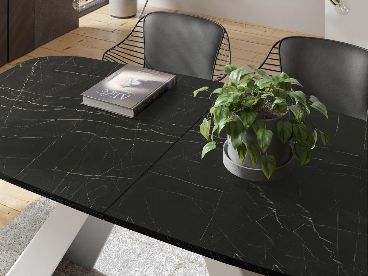 ESSTISCH Monte Weiß rechteckig ausziehbar, Marmor Schwarz 160-200/80/76 cm - Anthrazit/Weiß, Holzwerkstoff/Metall (80/198/76cm) - WFL GROUP
