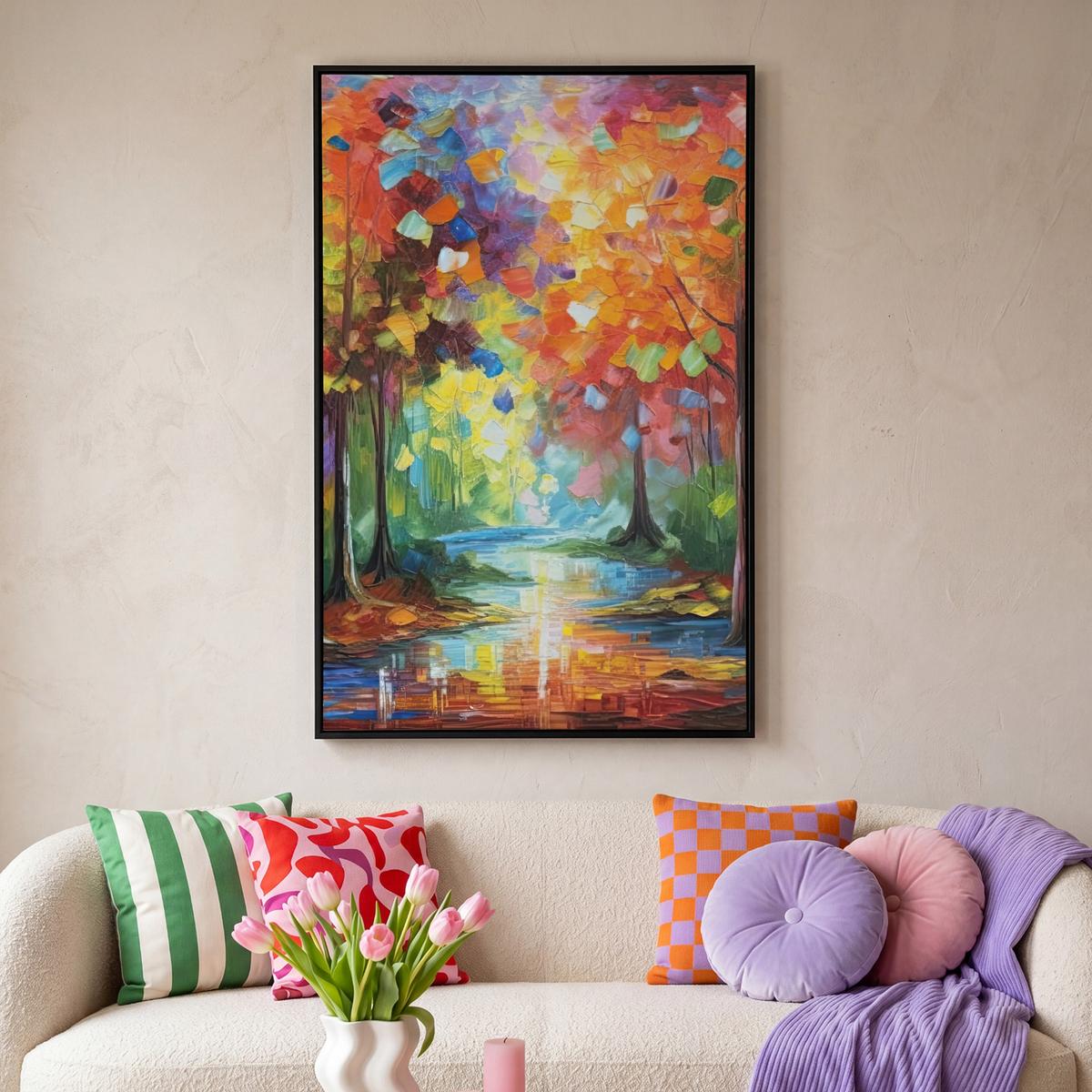 LEINWAND Bilder mit Rahmen - Landschaft - Wald - Farben - Natur - 80x120 - Multicolor, Textil (80/120cm) - MuchoWow