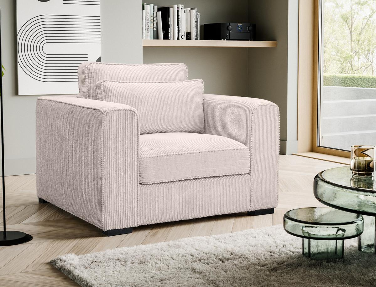 SESSEL grau-beige Cord, Loungesessel 120 cm, Wohnzimmersessel mit Wellenfederung - Beige/Schwarz, Holzwerkstoff/Kunststoff (120/92/112cm) - Inn.Furn