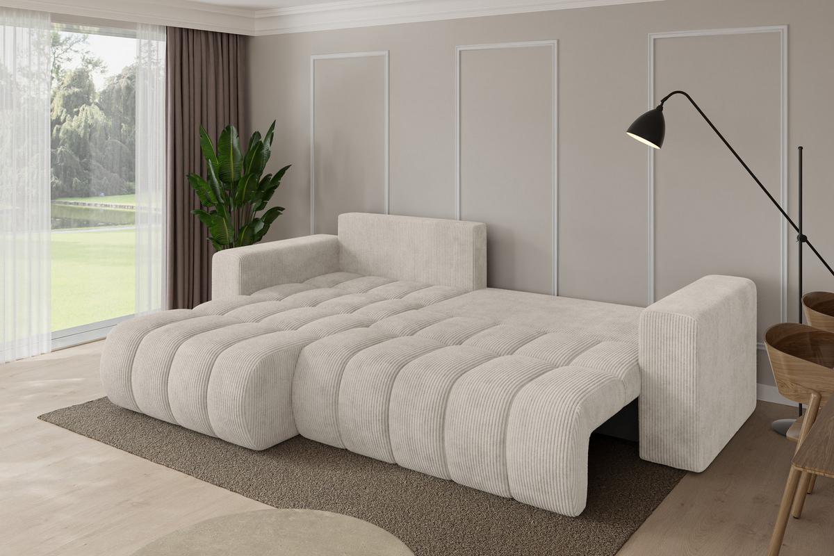 ECKSOFA mit Schlaffunktion Ottomane Links MILA-L-v1 277x195x86 Creme Cord - Ecru/Creme, Holzwerkstoff/Kunststoff (277/194cm) - ALTDECOR